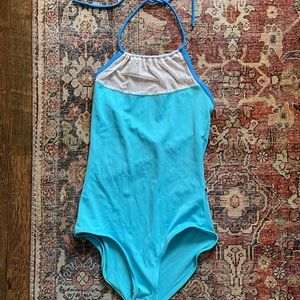 Sz Medium Monique Mesh Halter Yumiko Blue Leotard